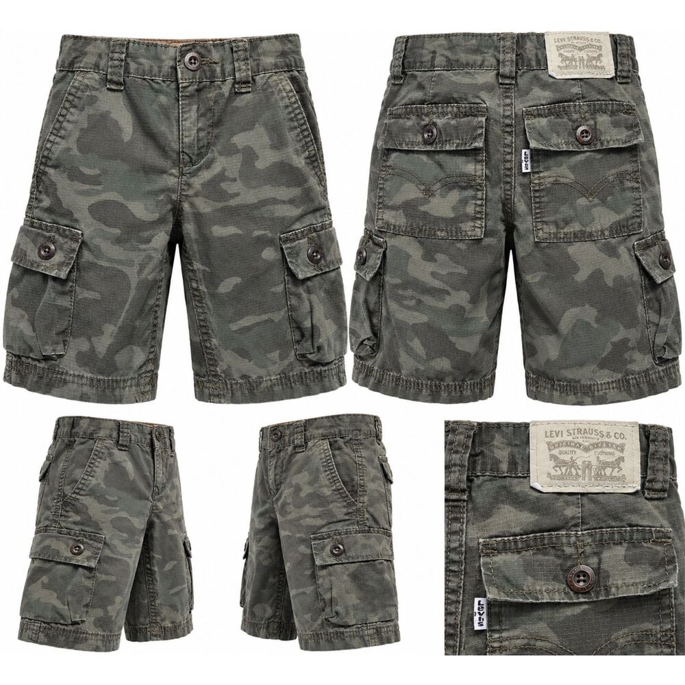 Levi’s Boys Camo Cargo Shorts Size 5 Regular 4-5Y Green Camouflage 100% Cotton